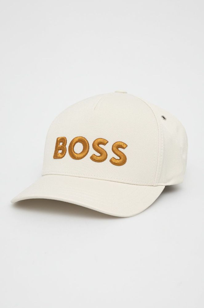 Кепка BOSS колір бежевий з аплікацією