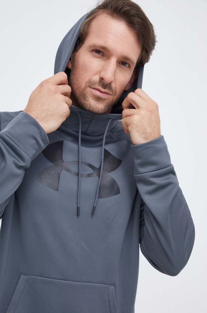 Тренувальна кофта Under Armour колір сірий з капюшоном з принтом