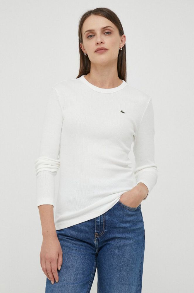 Бавовняний лонгслів Lacoste колір білий