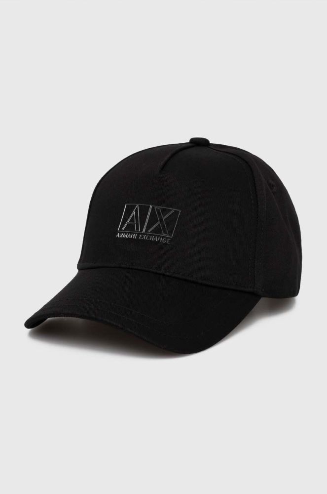 Бавовняна бейсболка Armani Exchange колір чорний з принтом (3473709)