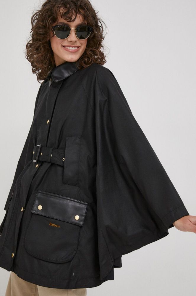 Пончо Barbour жіночий колір чорний перехідна oversize