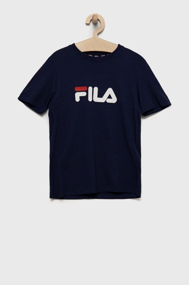 Дитяча бавовняна футболка Fila колір синій з принтом