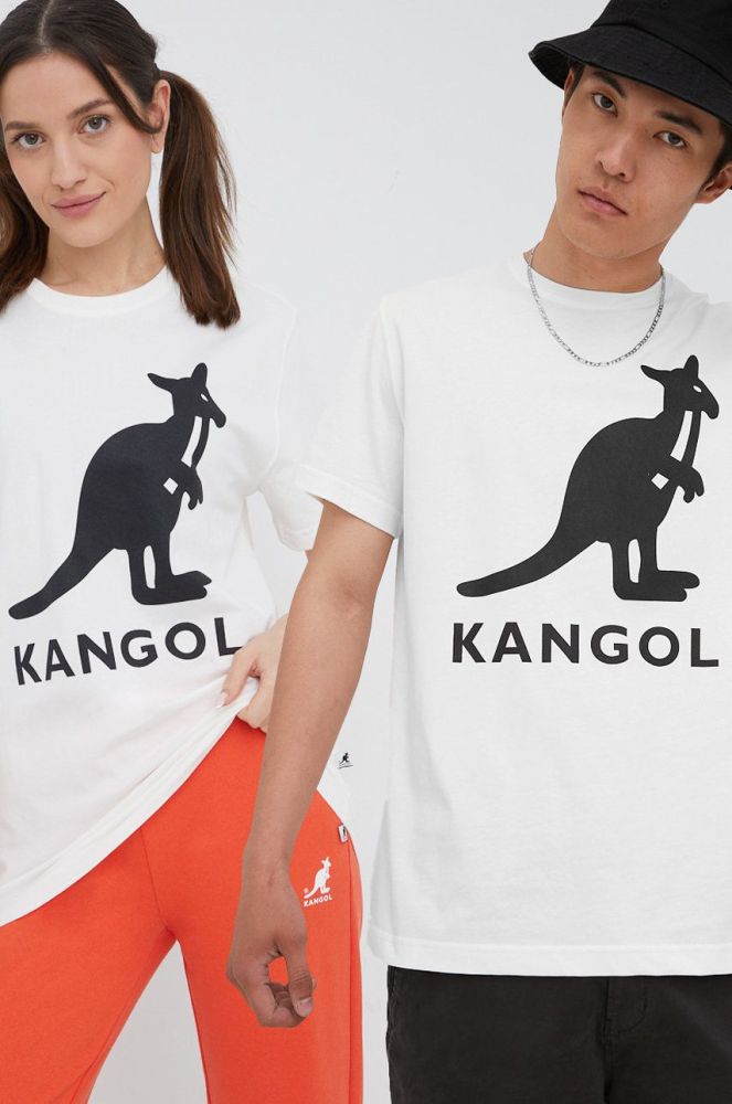 Бавовняна футболка Kangol колір бежевий з принтом KLEU005-01