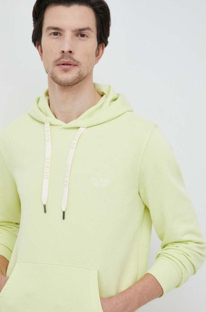 Кофта Guess чоловіча колір зелений з капюшоном однотонна (3103190)