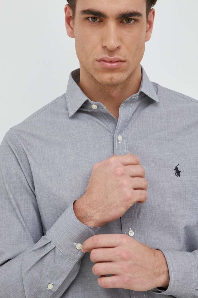 Бавовняна сорочка Polo Ralph Lauren чоловіча колір сірий slim з італійським коміром