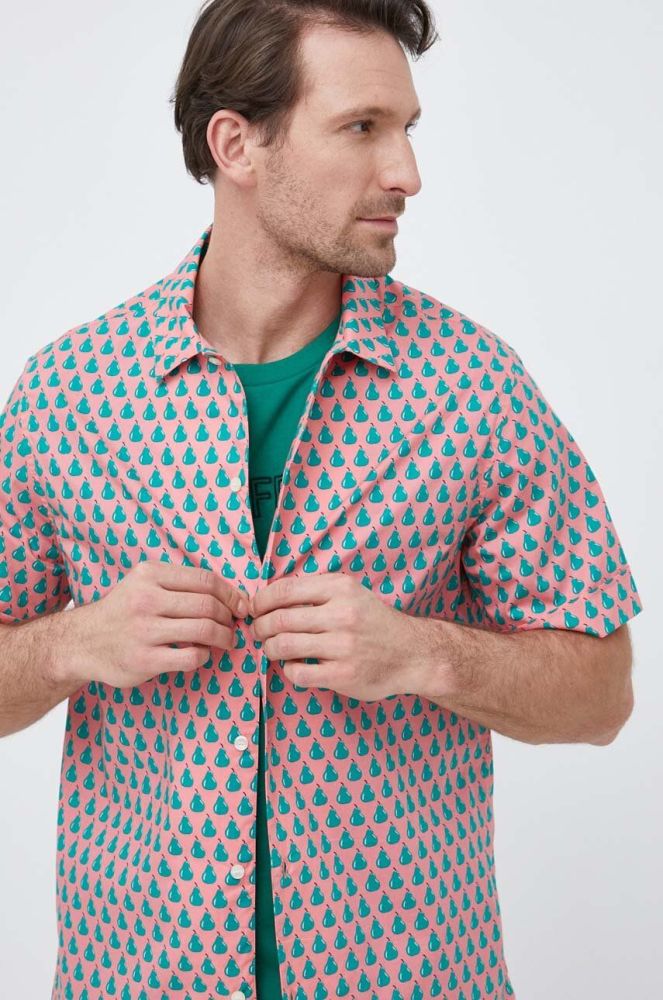 Бавовняна сорочка United Colors of Benetton чоловіча колір рожевий regular класичний комір (3151167)
